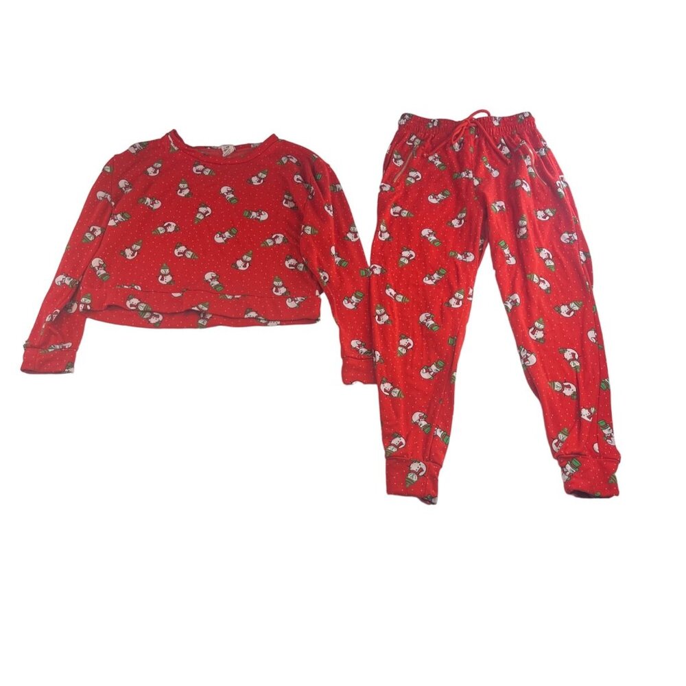 Indero Snowman Pajama Set Christmas Holiday Lounge Wear Red Size S/M